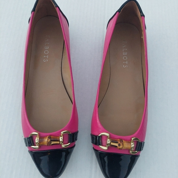 Adorable Talbots Leather Ballet Shoes size 7m Women Black and Pink - Picture 2 of 5